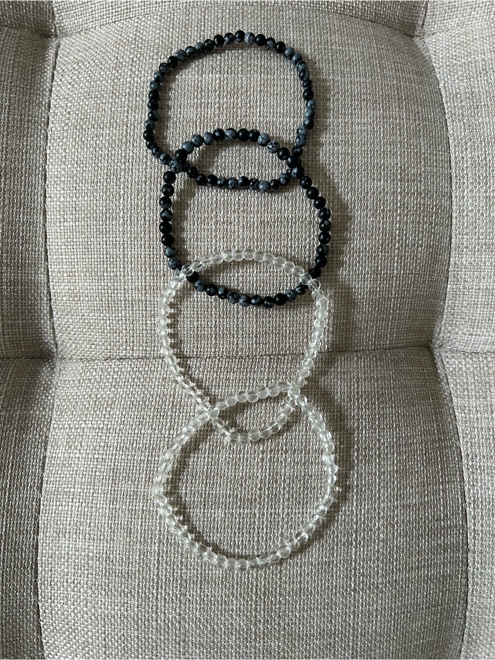 Clear and Black Beaded Stretch Bracelets - Set of 4